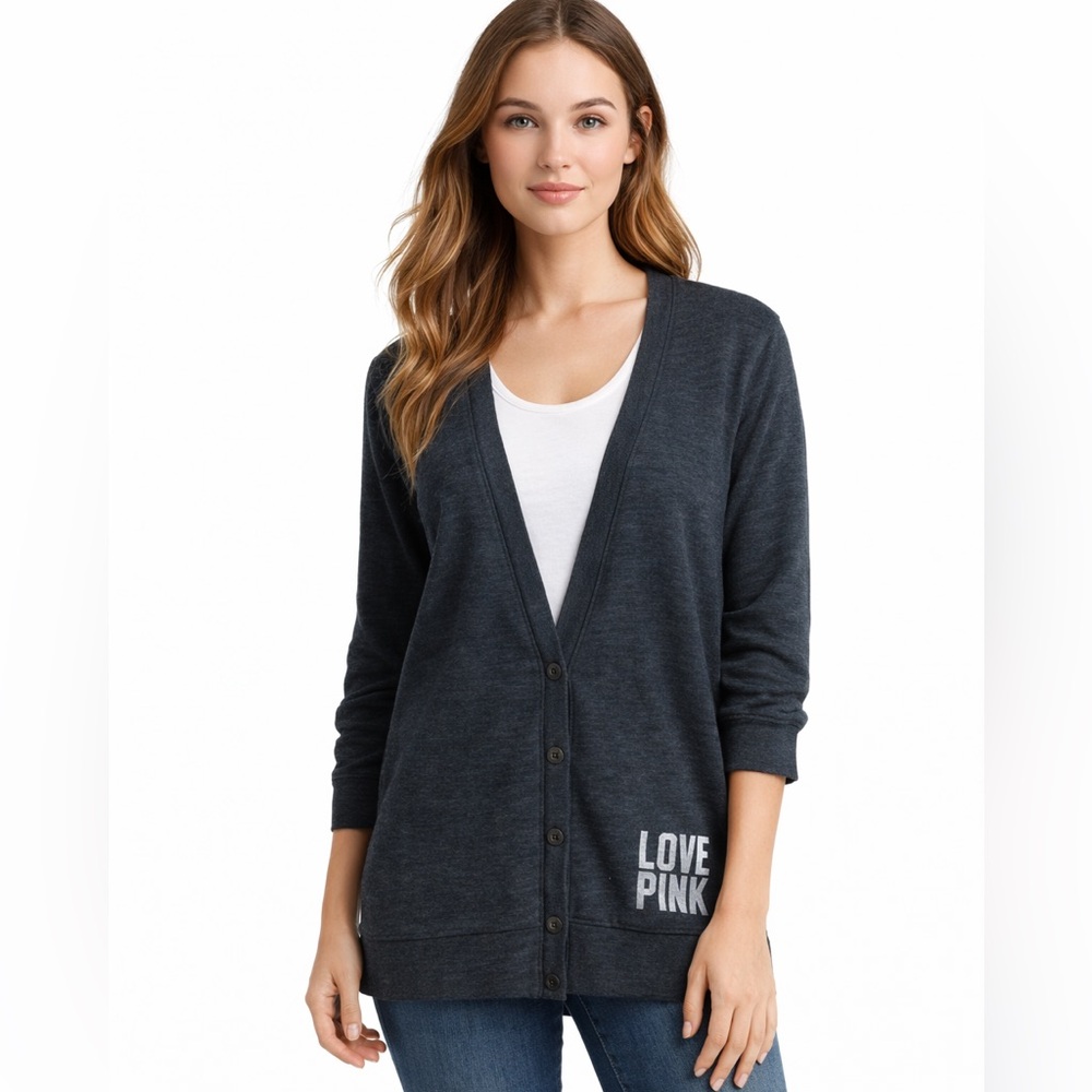 Victoria’s Secret PINK Gray Cardigan Sweater Y2K Button Up Medium